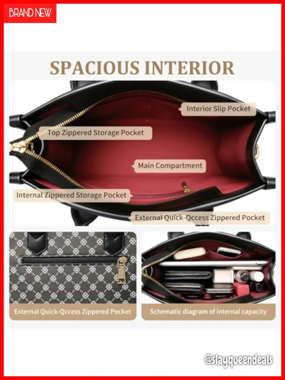 Women Satchel Handbag 3-Piece Set with Wallet, PU Leather, Checkered